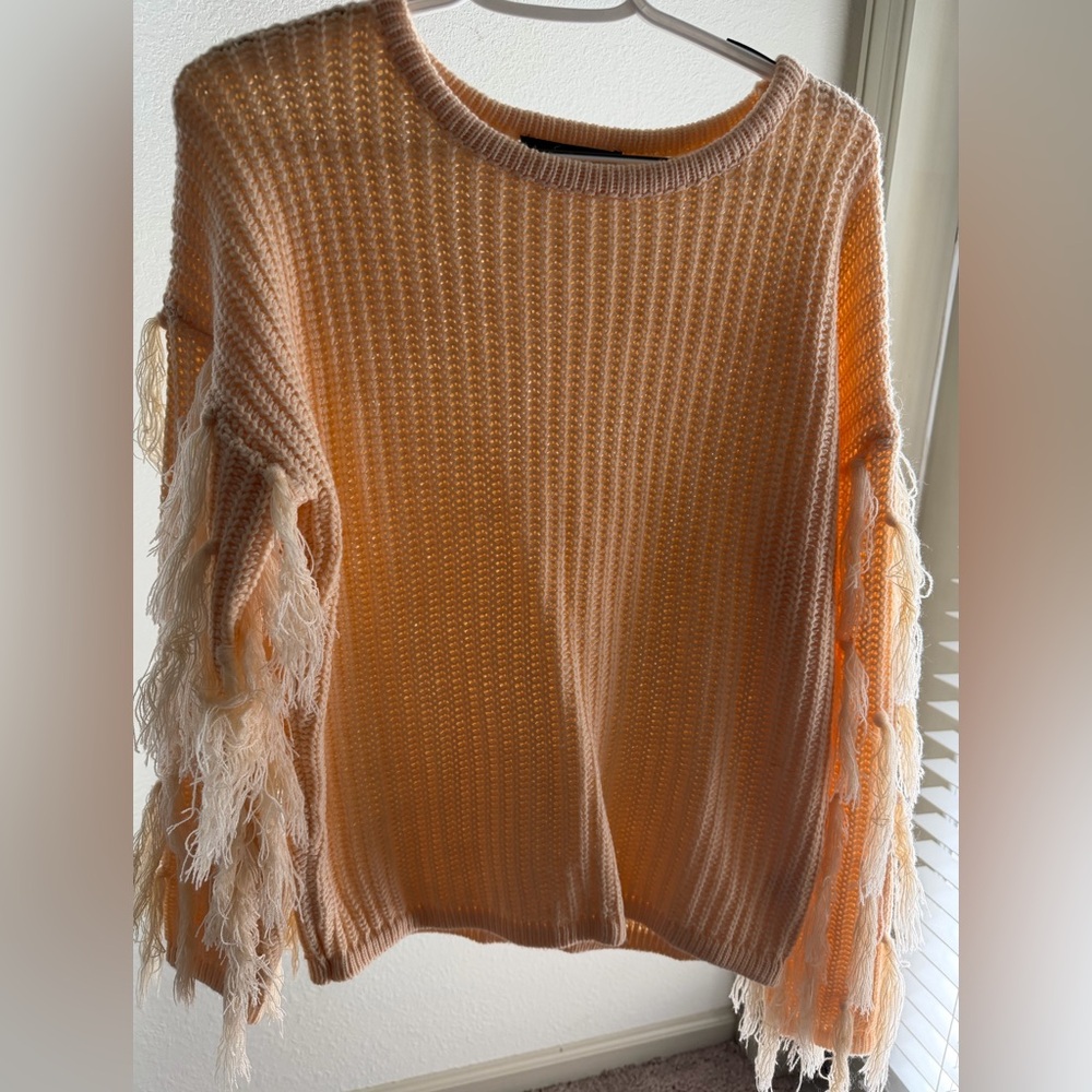 Fringed Peach Knit Women's Sweater